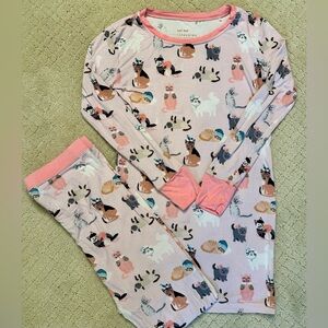 Little Sleepies Bamboo Two Piece Pajamas in Pink Cool Cat Print, Size 9/10